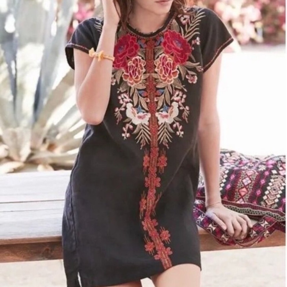 Johnny Was Burke Linen Embroidered Tunic Dress